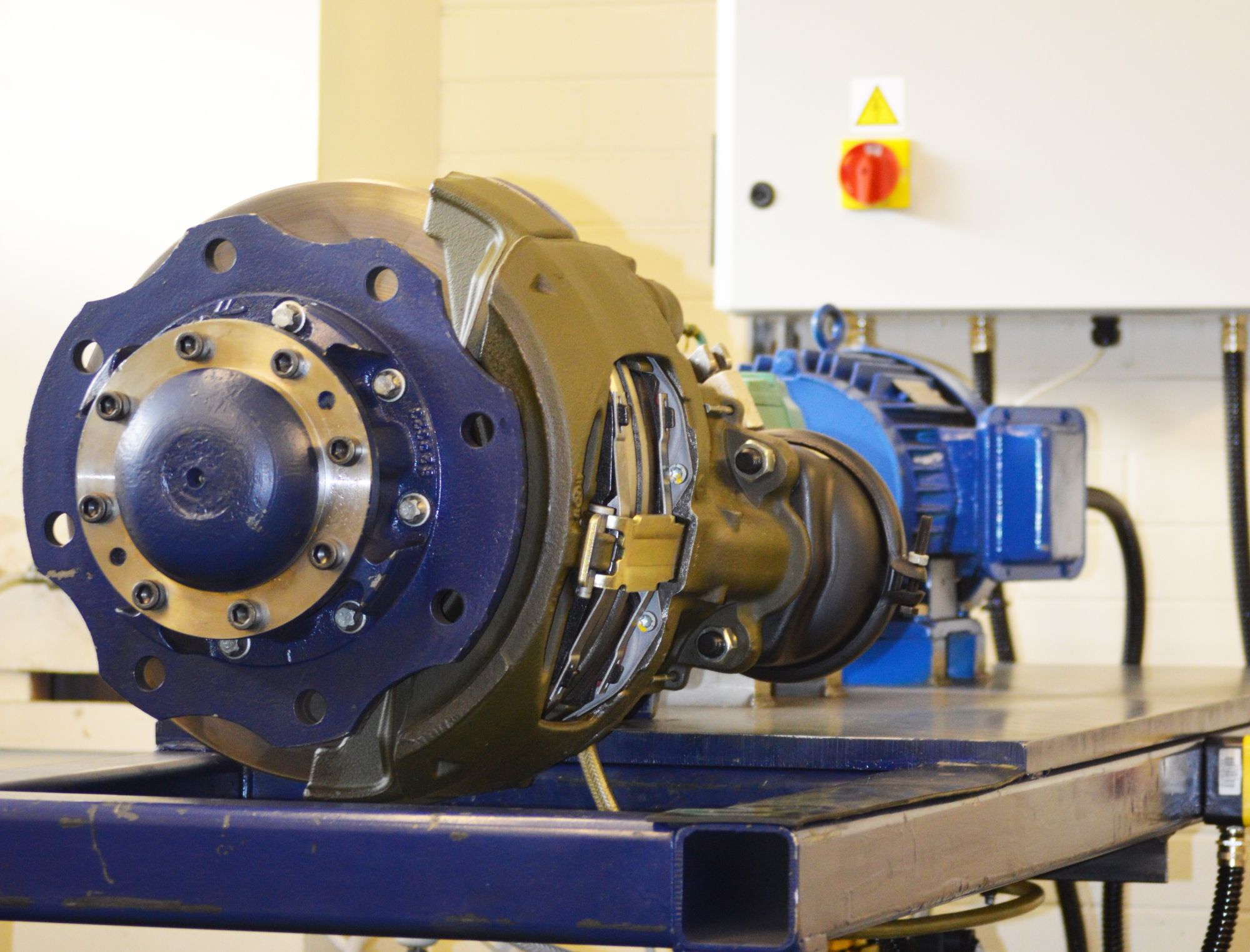 Brake caliper on a test dynamometer